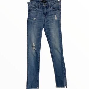Flying Monkey Platinum Skinny Jeans Side Slits Medium Wash Distressed Blue 24"